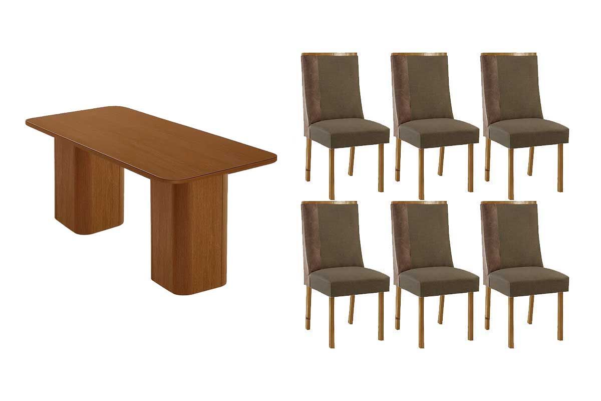 Sala Jantar Mesa Maldivas Tampo Curvo 180cm+6 Cadeiras Tilia Madeira - Rufato