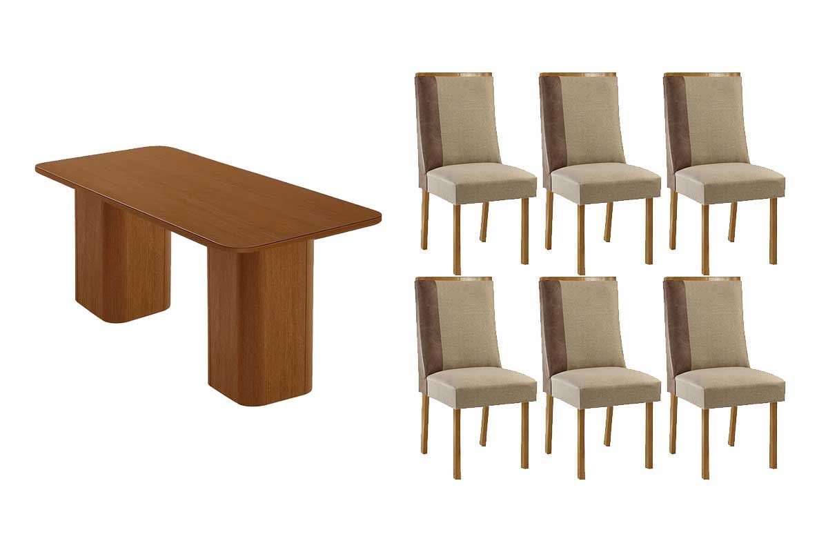 Sala Jantar Mesa Maldivas Tampo Curvo 180cm+6 Cadeiras Tilia Madeira - Rufato