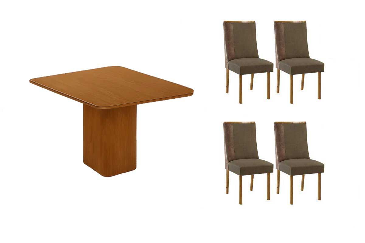 Sala Jantar Mesa Maldivas Tampo Curvo 90cm+4 Cadeiras Tilia Madeira - Rufato