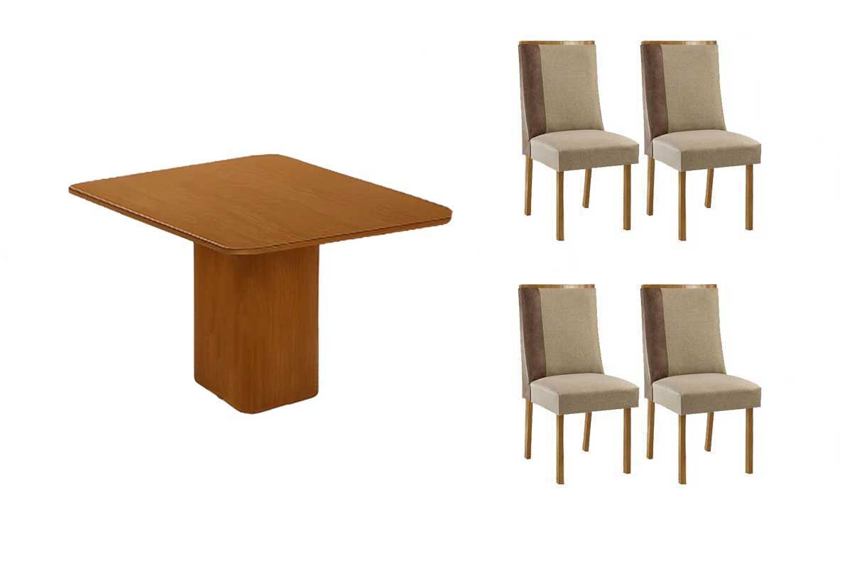 Sala Jantar Mesa Maldivas Tampo Curvo 90cm+4 Cadeiras Tilia Madeira - Rufato