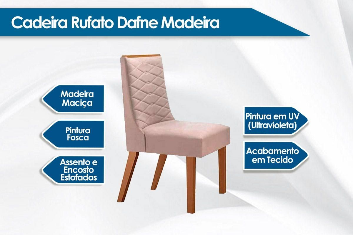 Sala Jantar Mesa Maldivas Tampo Curvo 180cm+6 Cadeiras Dafne Madeira - Rufato