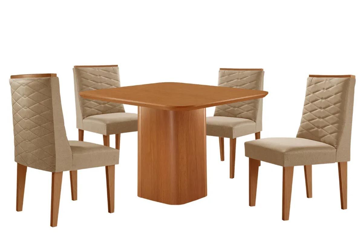 Sala Jantar Mesa Maldivas Tampo Curvo 90cm+4 Cadeiras Dafne Madeira - Rufato