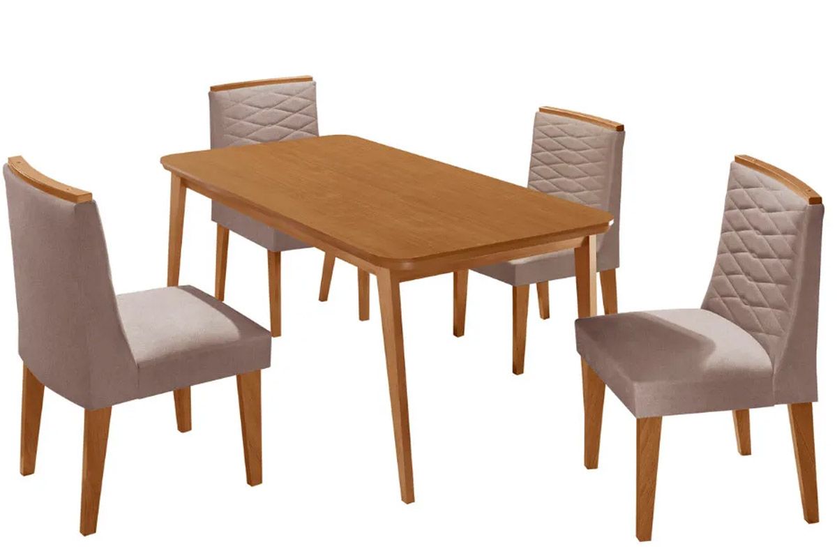 Sala Jantar Mesa Havana Tampo Curvo 120cm+4 Cadeiras Maldivas Madeira - Rufato