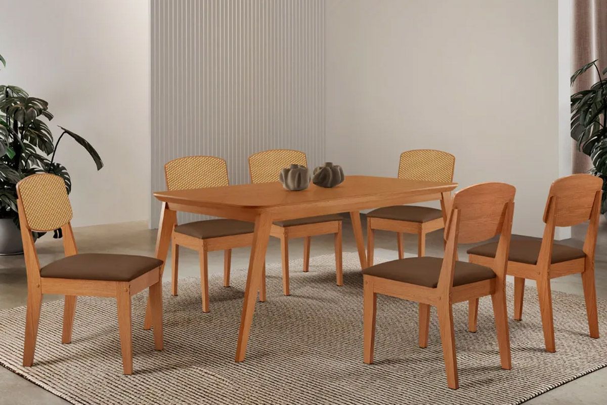 Sala Jantar Mesa Havana Tampo Curvo 180cm+6 Cadeiras Havana - Rufato