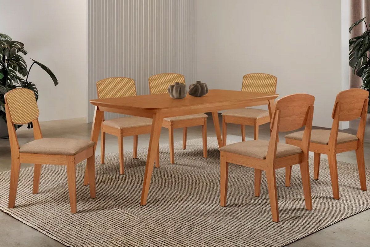 Sala Jantar Mesa Havana Tampo Curvo 180cm+6 Cadeiras Havana - Rufato