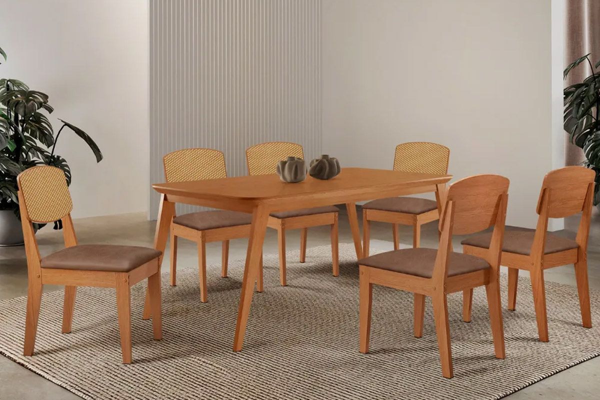 Sala Jantar Mesa Havana Tampo Curvo 180cm+6 Cadeiras Havana - Rufato