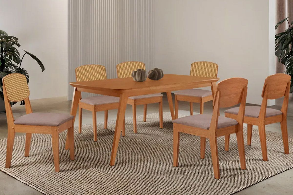Sala Jantar Mesa Havana Tampo Curvo 180cm+6 Cadeiras Havana - Rufato