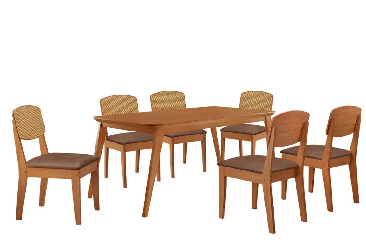 Sala Jantar Mesa Havana Tampo Curvo 180cm+6 Cadeiras Havana - Rufato