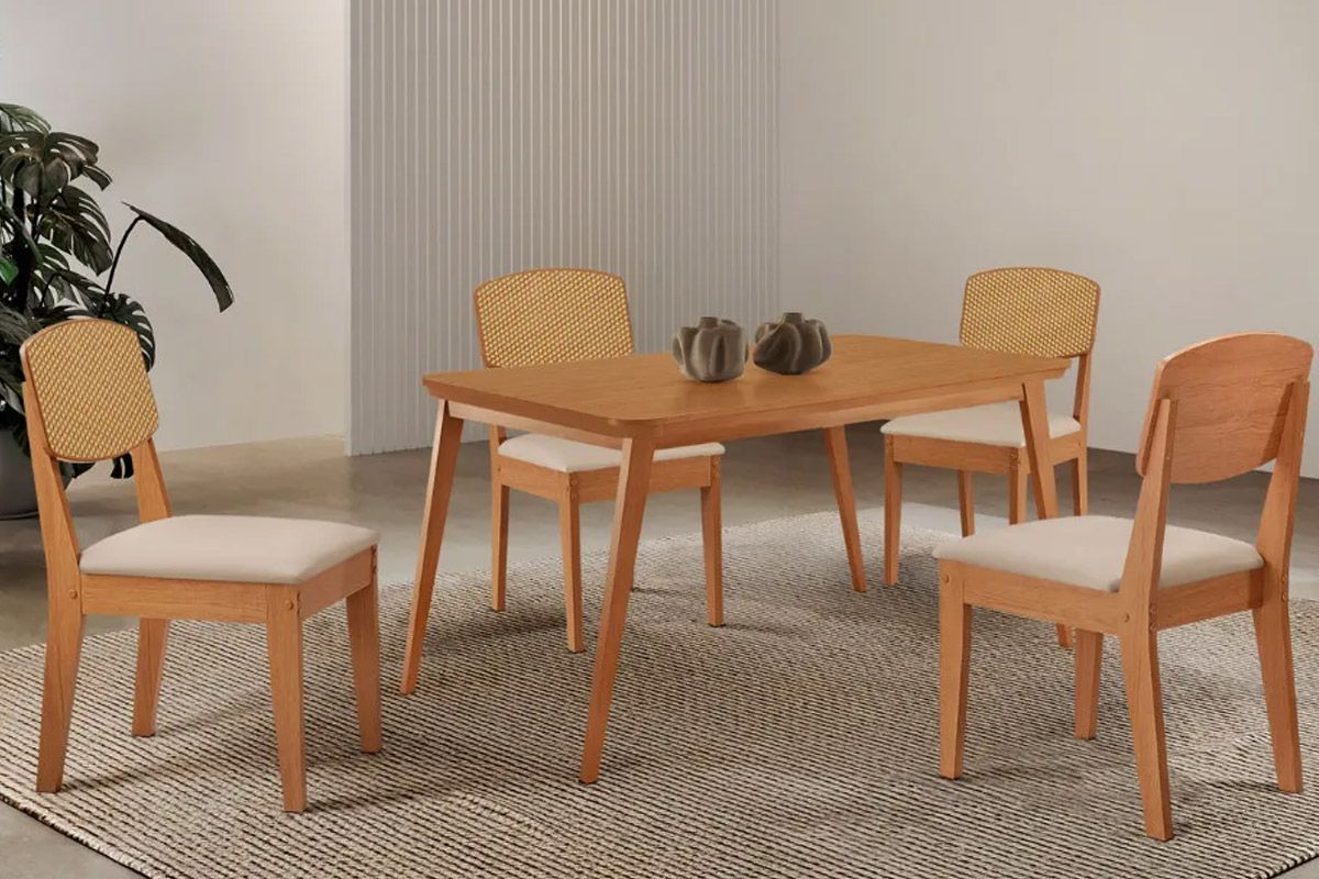 Sala Jantar Mesa Havana Tampo Curvo 120cm+4 Cadeiras Havana - Rufato
