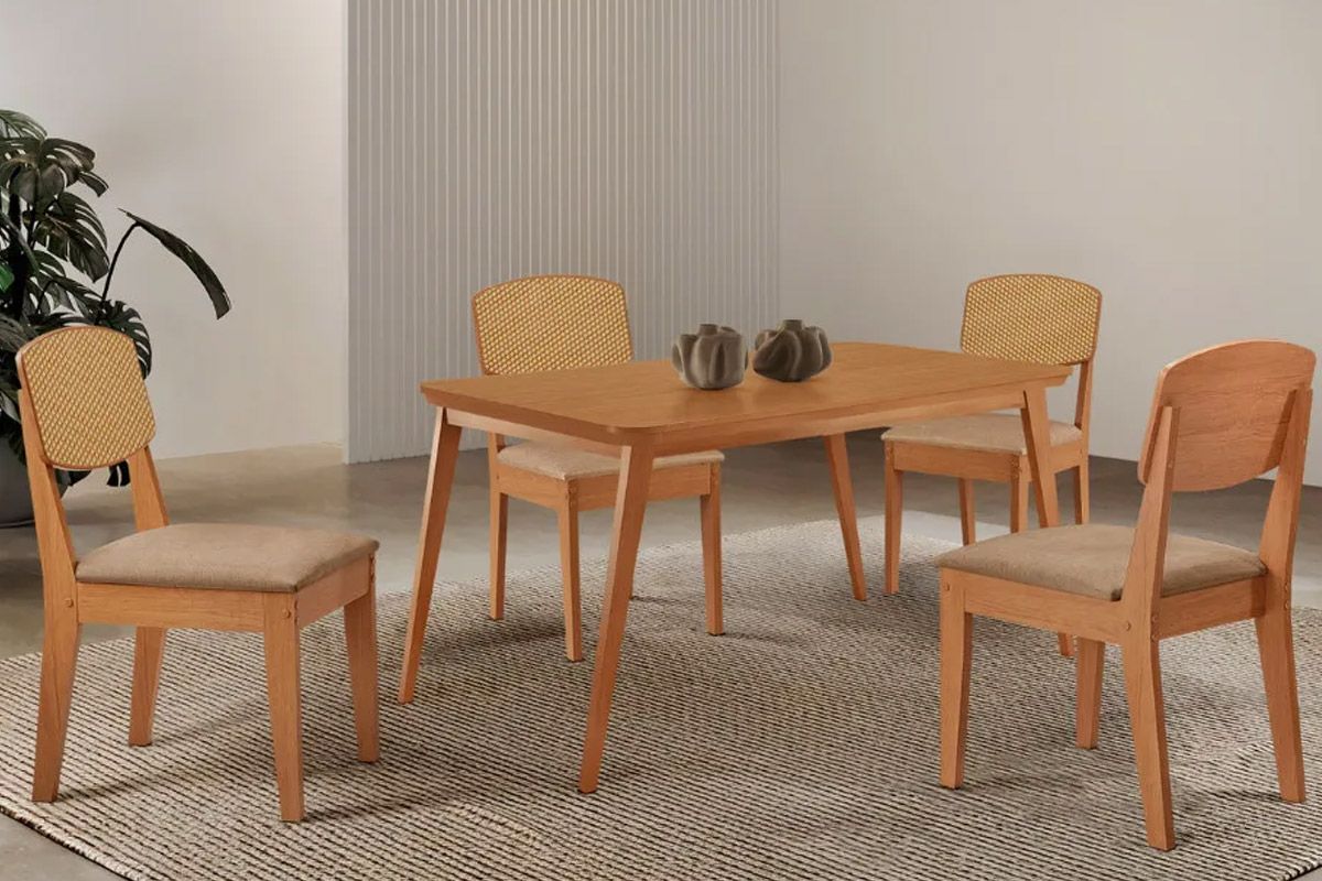 Sala Jantar Mesa Havana Tampo Curvo 120cm+4 Cadeiras Havana - Rufato