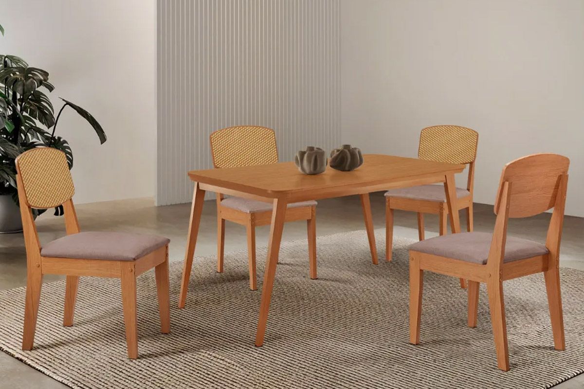 Sala Jantar Mesa Havana Tampo Curvo 120cm+4 Cadeiras Havana - Rufato