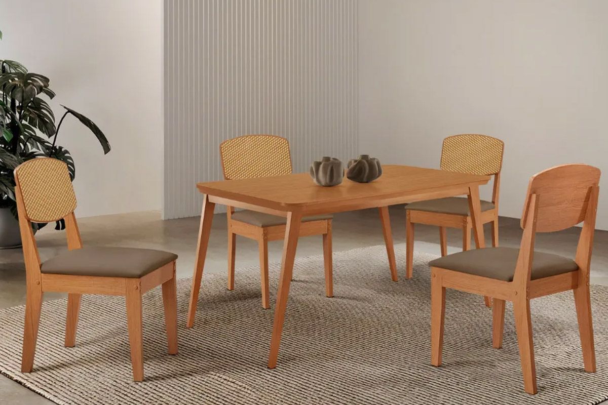 Sala Jantar Mesa Havana Tampo Curvo 120cm+4 Cadeiras Havana - Rufato