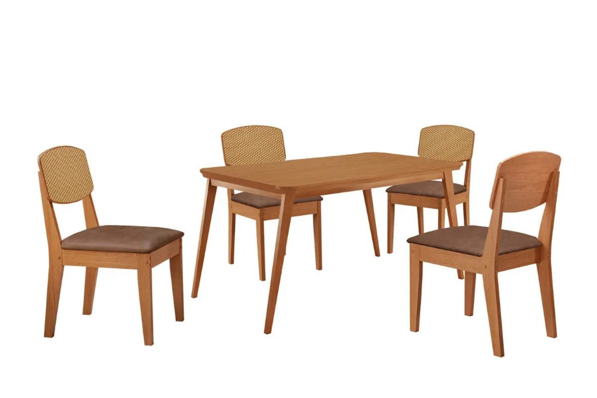 Sala Jantar Mesa Havana Tampo Curvo 120cm+4 Cadeiras Havana - Rufato