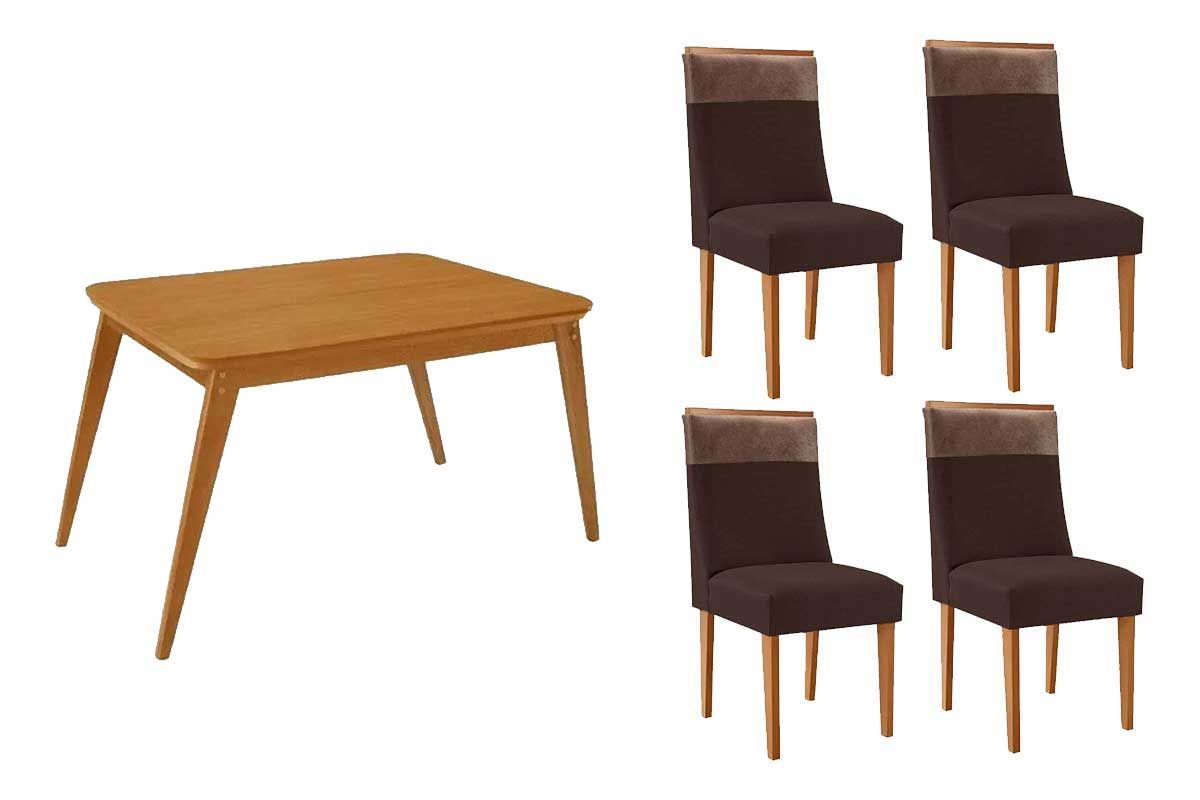 Sala Jantar Mesa Havana Tampo Curvo 120cm+4 Cadeiras Jaspe Madeira - Rufato