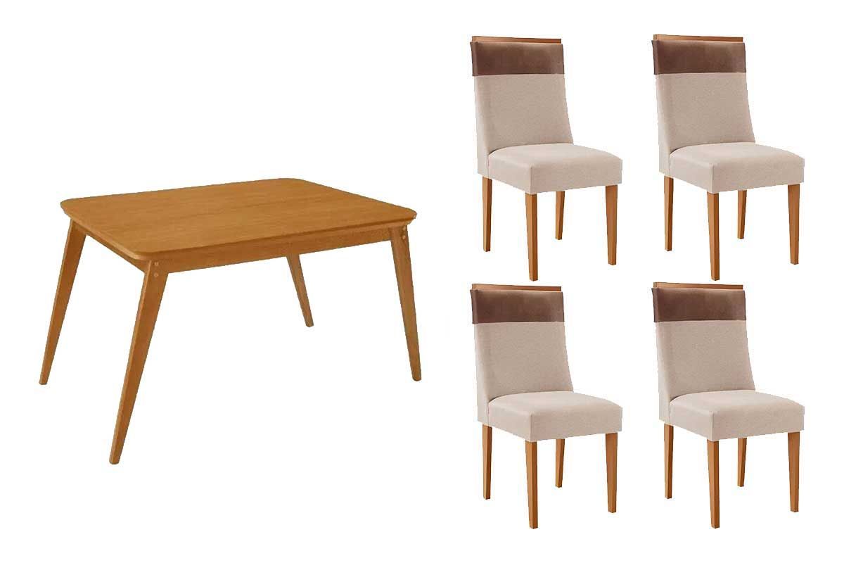 Sala Jantar Mesa Havana Tampo Curvo 120cm+4 Cadeiras Jaspe Madeira - Rufato