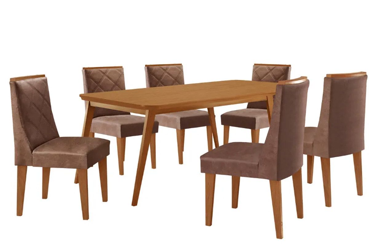 Sala Jantar Mesa Havana Tampo Curvo 180cm+6 Cadeiras Pietá Madeira - Rufato