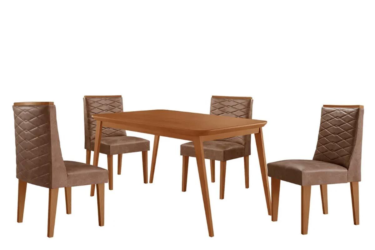 Sala Jantar Mesa Havana Tampo Curvo 120cm+4 Cadeiras Dafne Madeira - Rufato