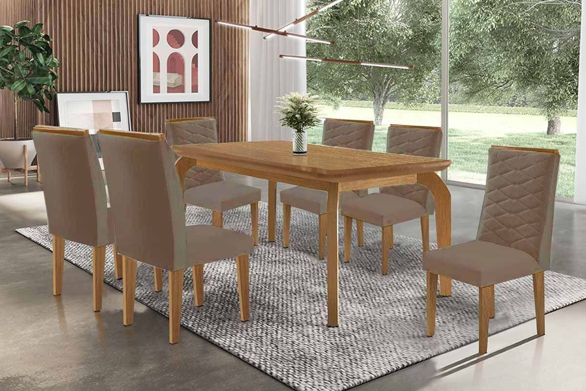Sala Jantar Mesa Londrina Tampo Curvo 180cm+6 Cadeiras Maldivas Madeira - Rufato