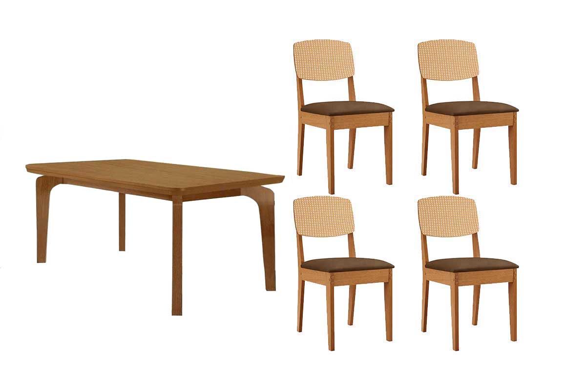 Sala Jantar Mesa Londrina Tampo Curvo 120cm+4 Cadeiras Havana - Rufato