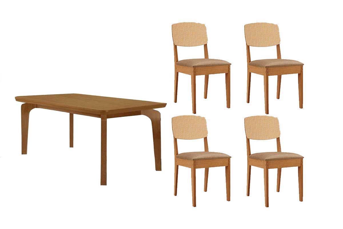 Sala Jantar Mesa Londrina Tampo Curvo 120cm+4 Cadeiras Havana - Rufato