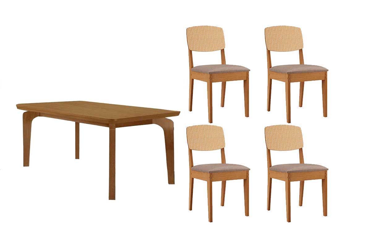 Sala Jantar Mesa Londrina Tampo Curvo 120cm+4 Cadeiras Havana - Rufato