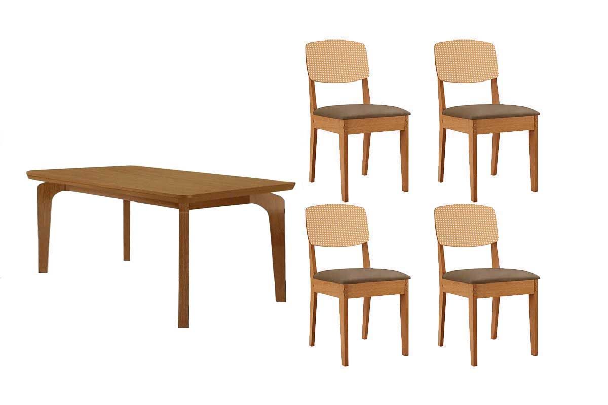 Sala Jantar Mesa Londrina Tampo Curvo 120cm+4 Cadeiras Havana - Rufato