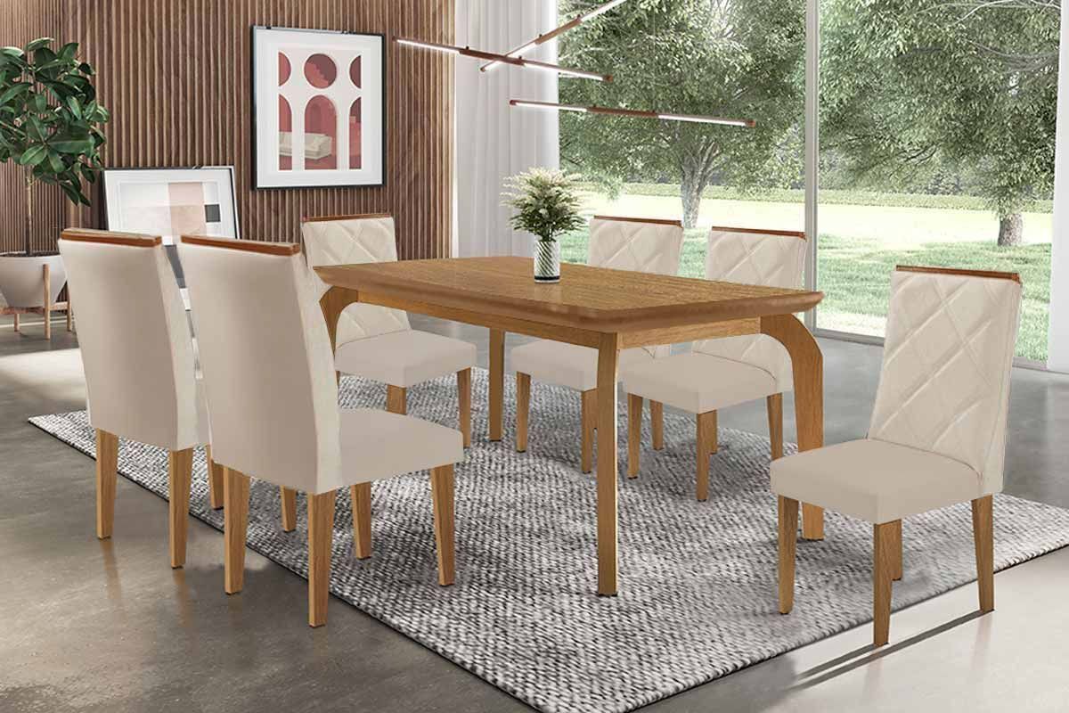 Sala Jantar Mesa Londrina Tampo Curvo 180cm+6 Cadeiras Pietá Madeira - Rufato