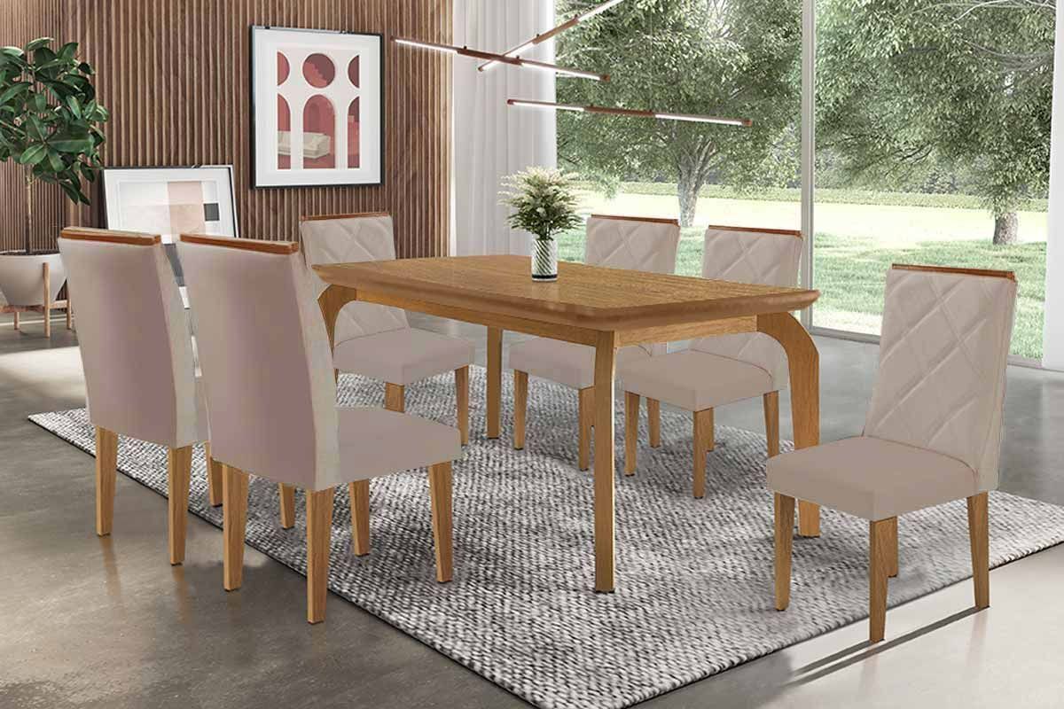 Sala Jantar Mesa Londrina Tampo Curvo 180cm+6 Cadeiras Pietá Madeira - Rufato