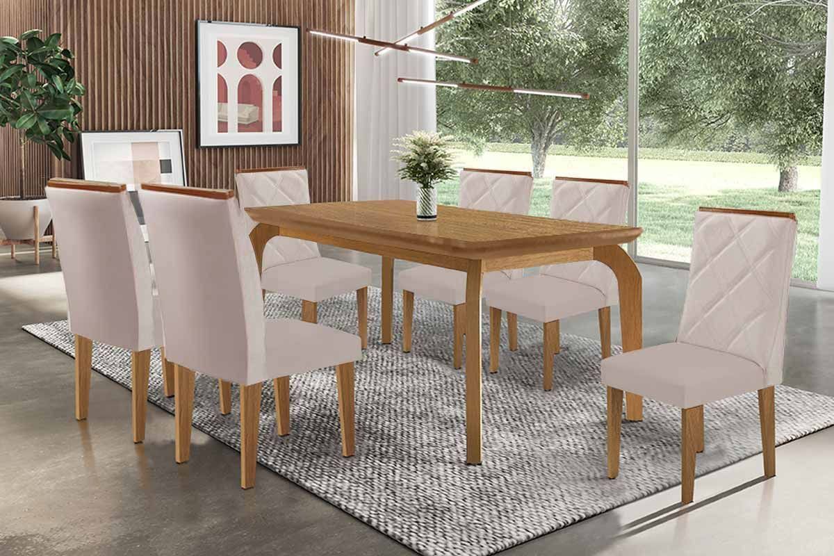 Sala Jantar Mesa Londrina Tampo Curvo 180cm+6 Cadeiras Pietá Madeira - Rufato