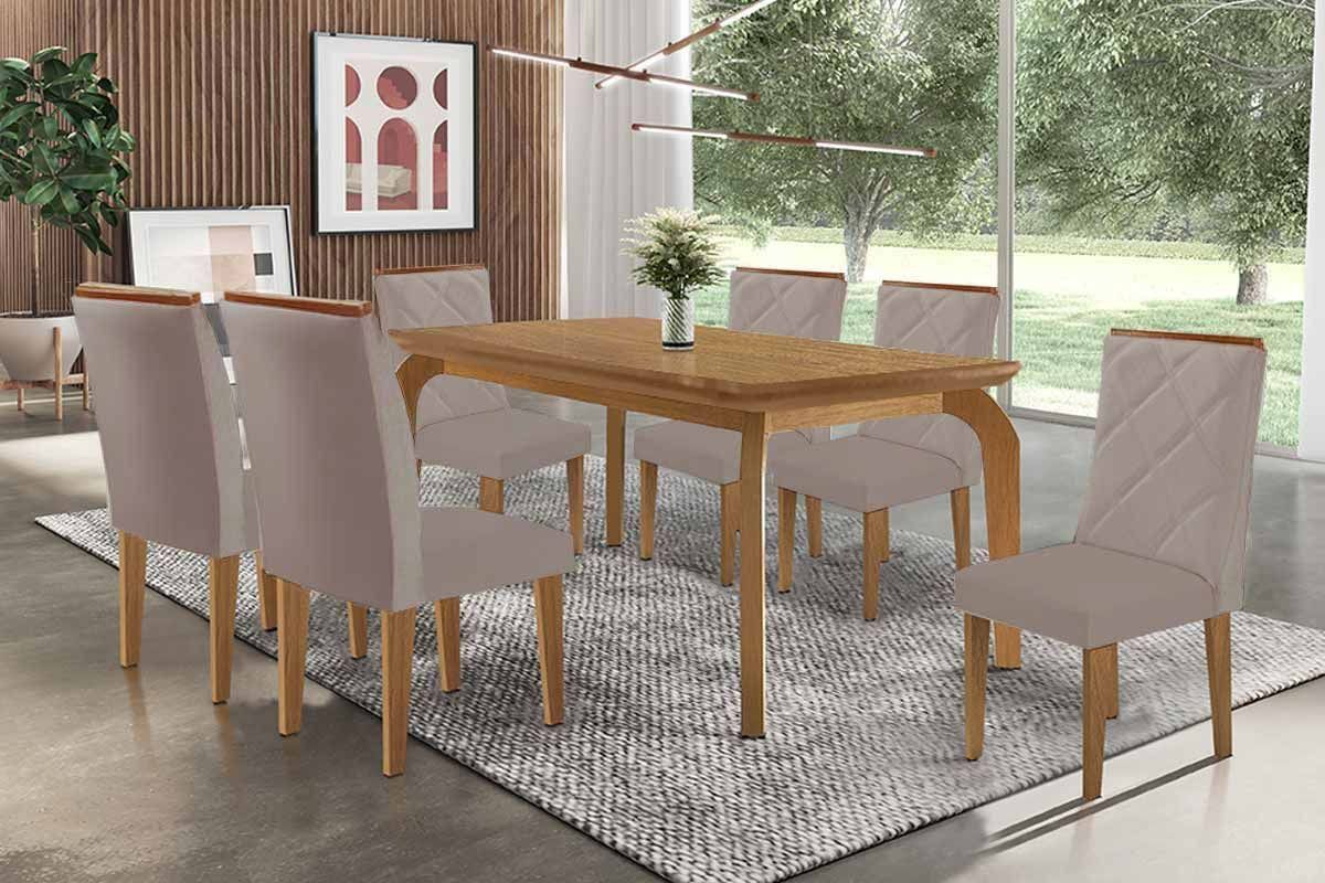 Sala Jantar Mesa Londrina Tampo Curvo 180cm+6 Cadeiras Pietá Madeira - Rufato