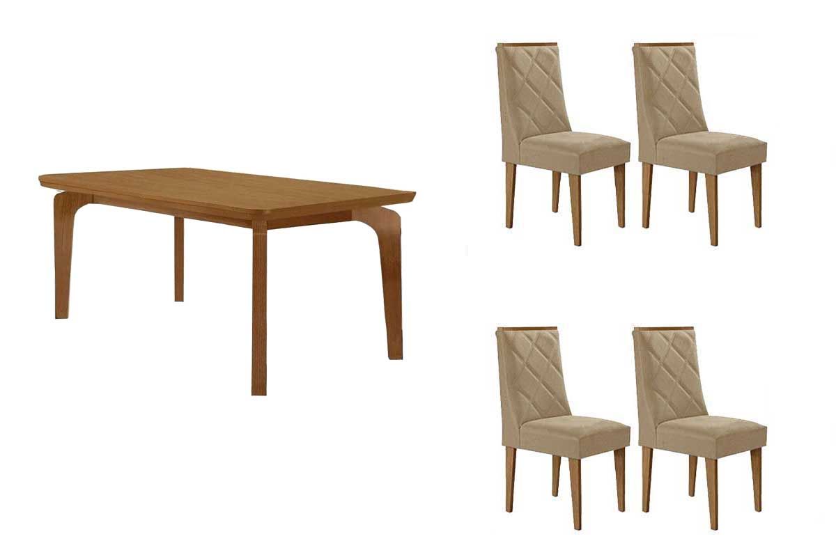 Sala Jantar Mesa Londrina Tampo Curvo 120cm+4 Cadeiras Pietá Madeira - Rufato