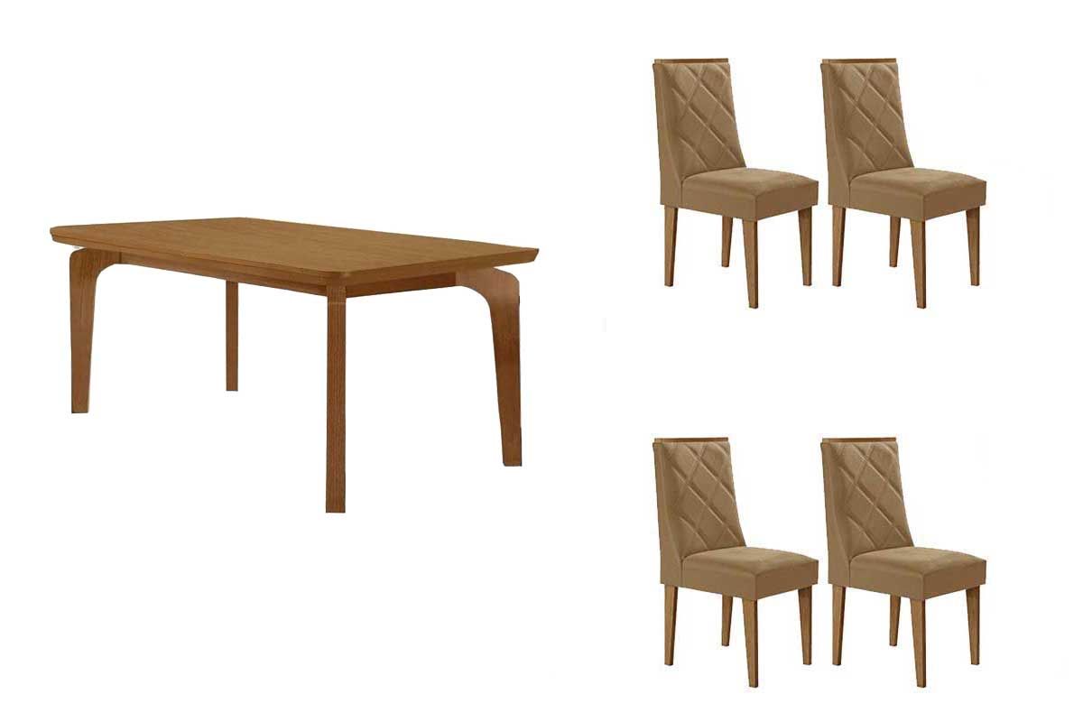 Sala Jantar Mesa Londrina Tampo Curvo 120cm+4 Cadeiras Pietá Madeira - Rufato