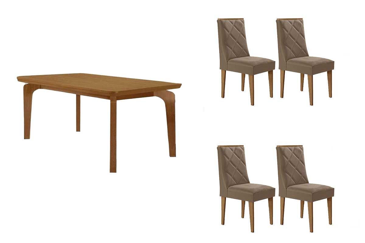 Sala Jantar Mesa Londrina Tampo Curvo 120cm+4 Cadeiras Pietá Madeira - Rufato