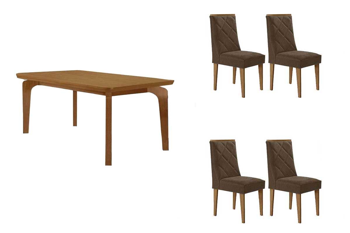 Sala Jantar Mesa Londrina Tampo Curvo 120cm+4 Cadeiras Pietá Madeira - Rufato