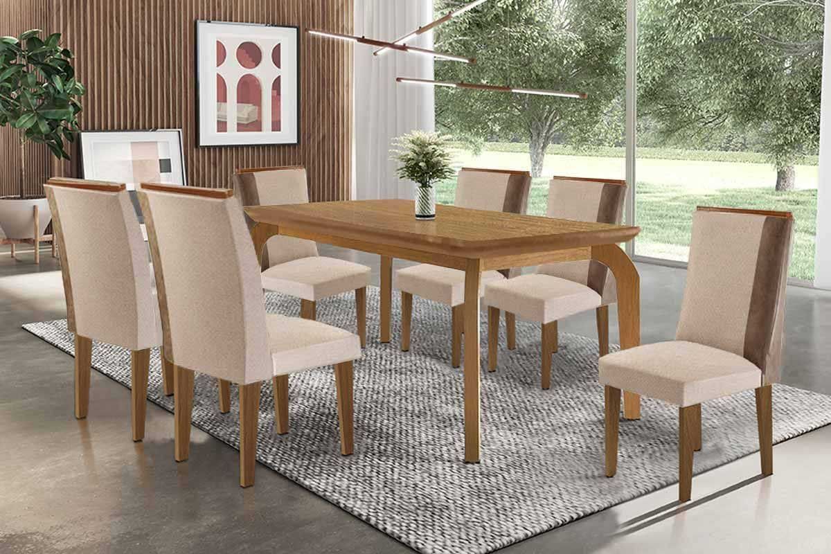 Sala Jantar Mesa Londrina Tampo Curvo 180cm+6 Cadeiras Tilia Madeira - Rufato