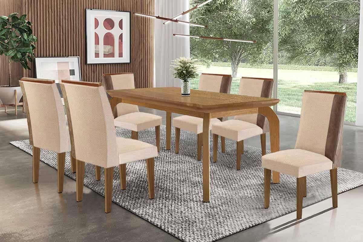Sala Jantar Mesa Londrina Tampo Curvo 180cm+6 Cadeiras Tilia Madeira - Rufato