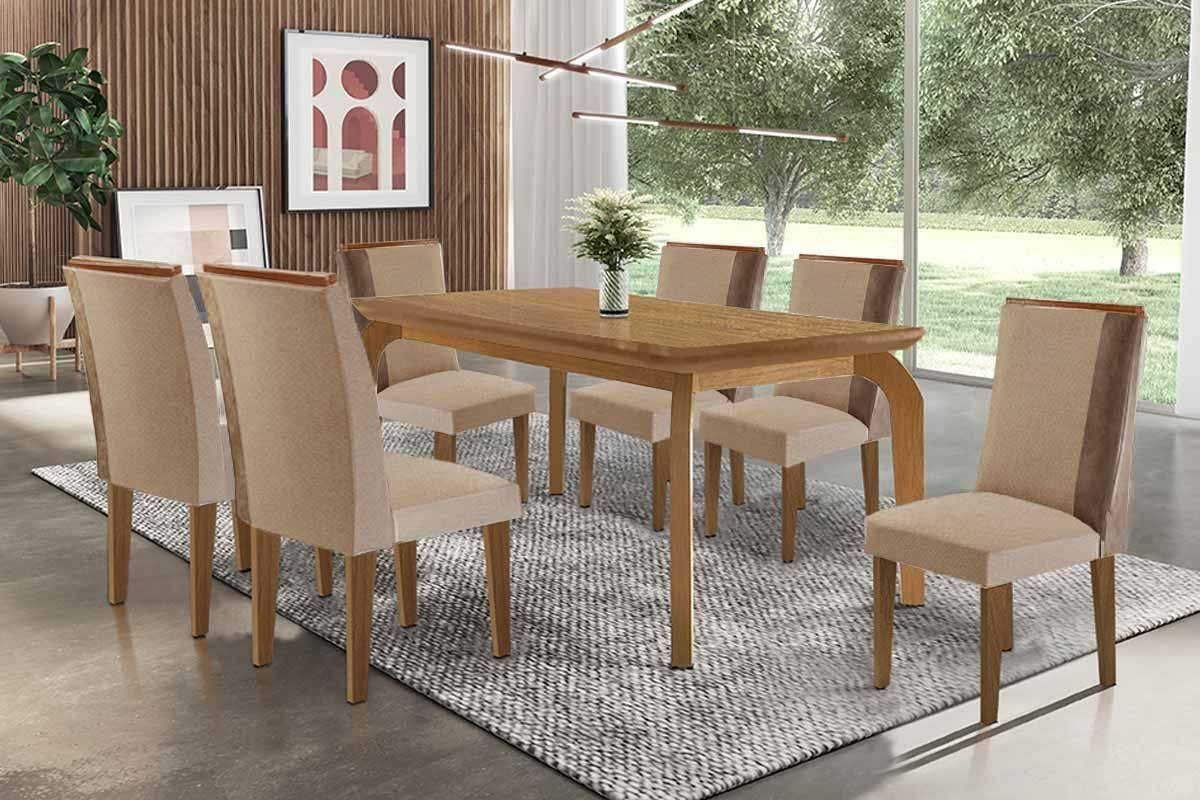 Sala Jantar Mesa Londrina Tampo Curvo 180cm+6 Cadeiras Tilia Madeira - Rufato