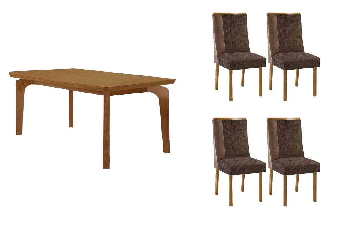 Sala Jantar Mesa Londrina Tampo Curvo 120cm+4 Cadeiras Tilia Madeira - Rufato