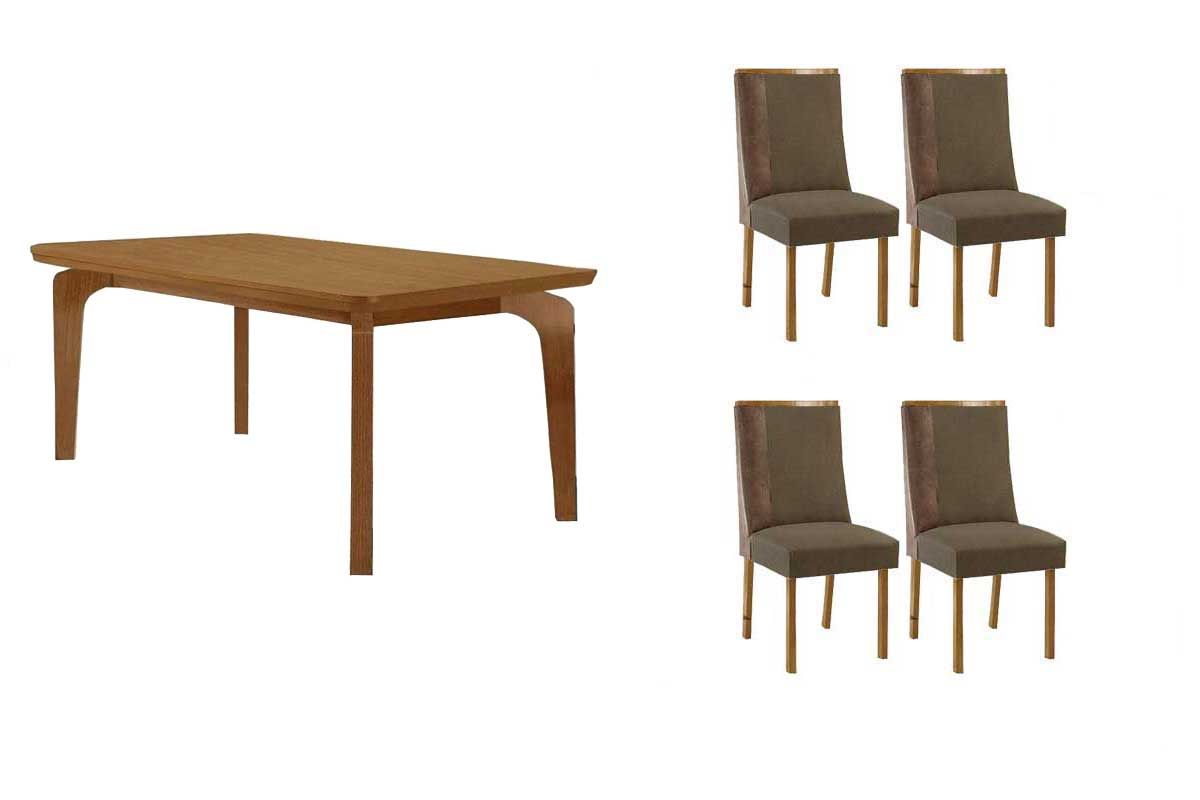 Sala Jantar Mesa Londrina Tampo Curvo 120cm+4 Cadeiras Tilia Madeira - Rufato