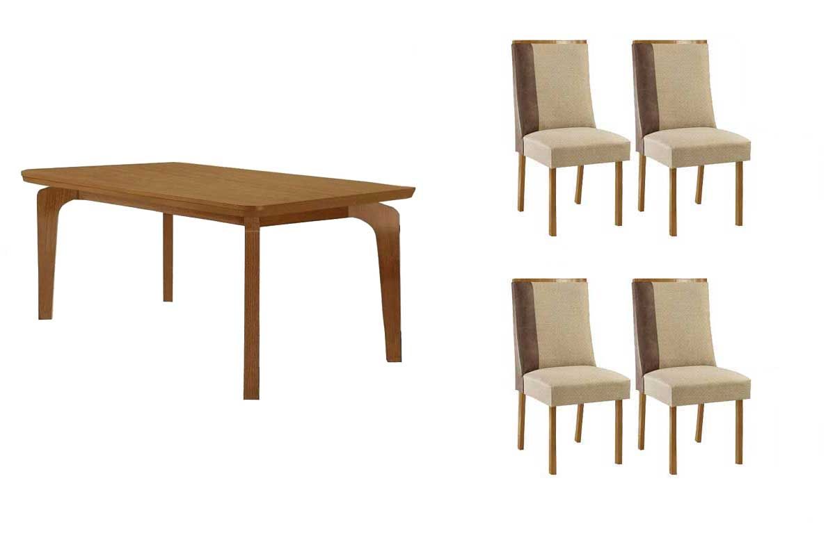 Sala Jantar Mesa Londrina Tampo Curvo 120cm+4 Cadeiras Tilia Madeira - Rufato