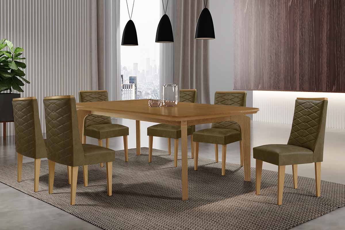 Sala Jantar Mesa Londrina Tampo Curvo 180cm+6 Cadeiras Dafne Madeira - Rufato