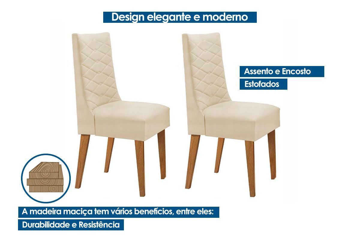 Sala Jantar Mesa Londrina Tampo Curvo 180cm+6 Cadeiras Dafne Madeira - Rufato
