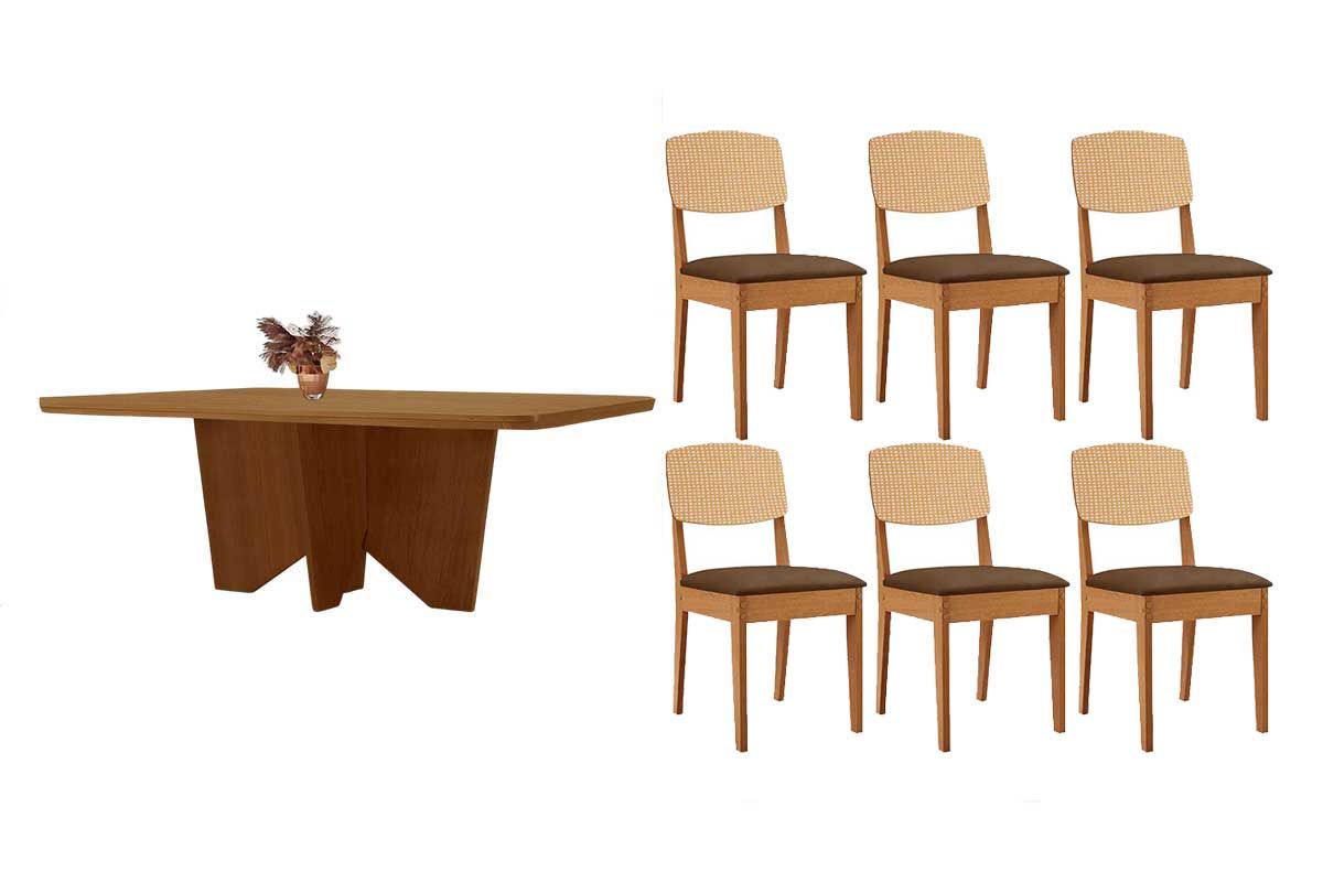 Sala Jantar Mesa Nevada Tampo Curvo 180cm+6 Cadeiras Havana - Rufato