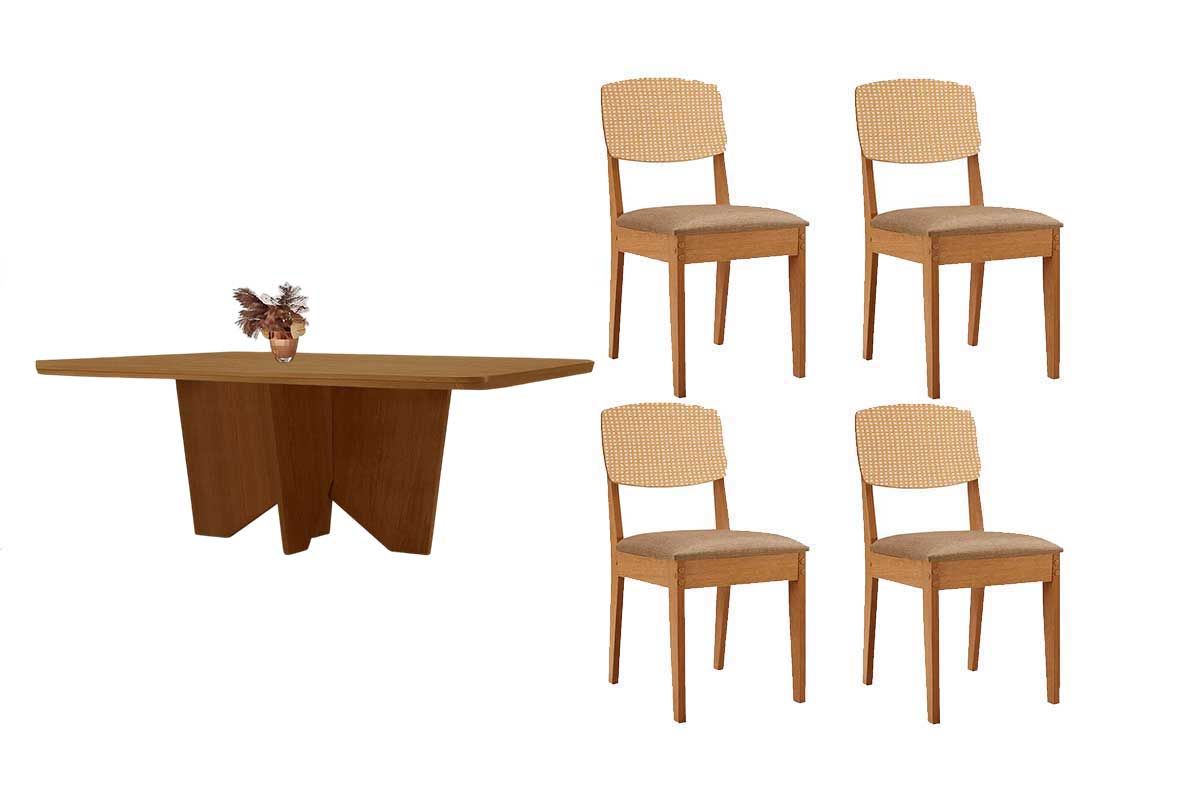 Sala Jantar Mesa Nevada Tampo Curvo 120cm+4 Cadeiras Havana - Rufato