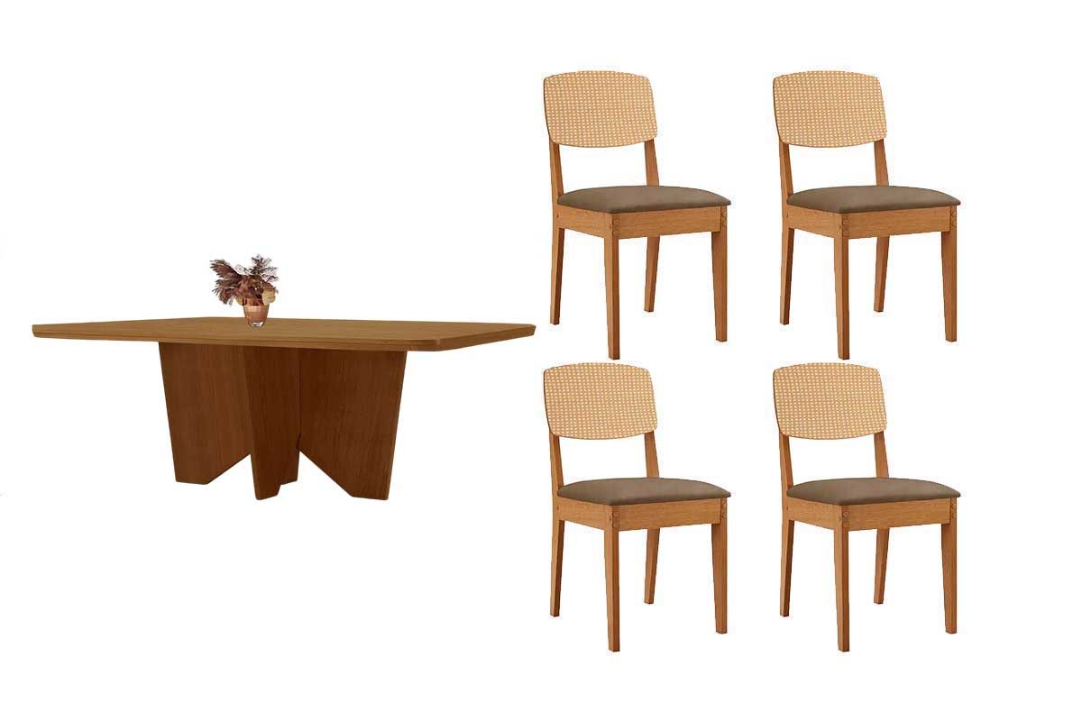 Sala Jantar Mesa Nevada Tampo Curvo 120cm+4 Cadeiras Havana - Rufato