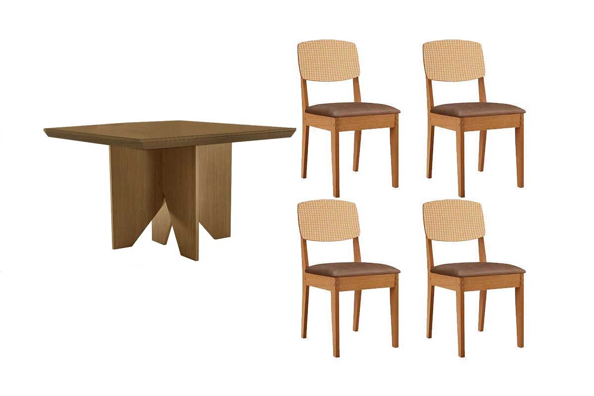 Sala Jantar Mesa Nevada Tampo Curvo 90cm+4 Cadeiras Havana - Rufato