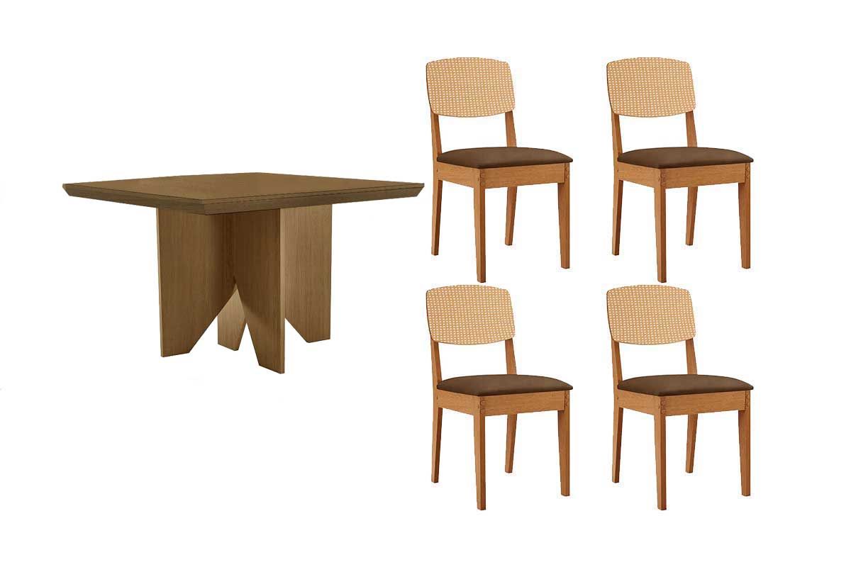 Sala Jantar Mesa Nevada Tampo Curvo 90cm+4 Cadeiras Havana - Rufato