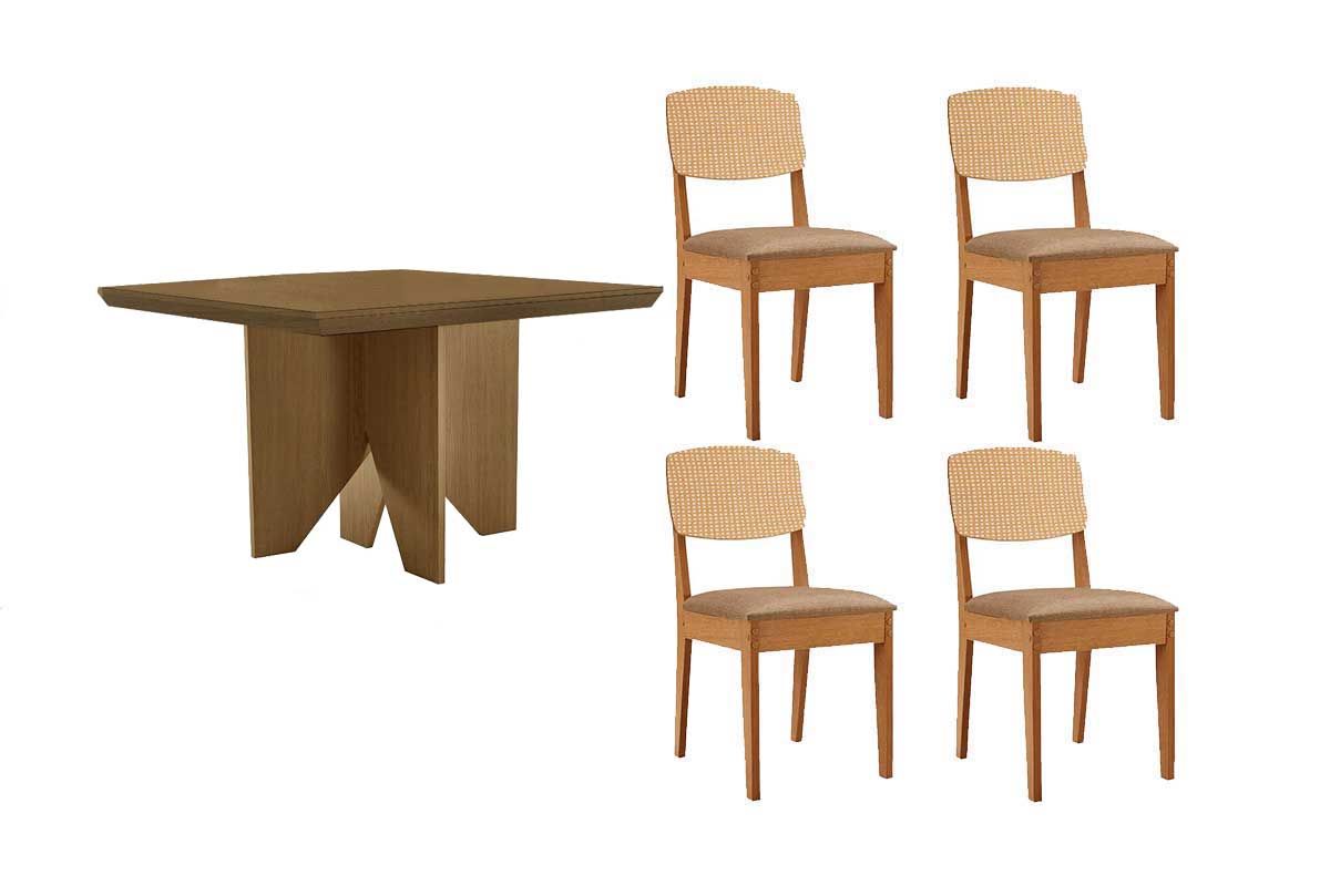 Sala Jantar Mesa Nevada Tampo Curvo 90cm+4 Cadeiras Havana - Rufato