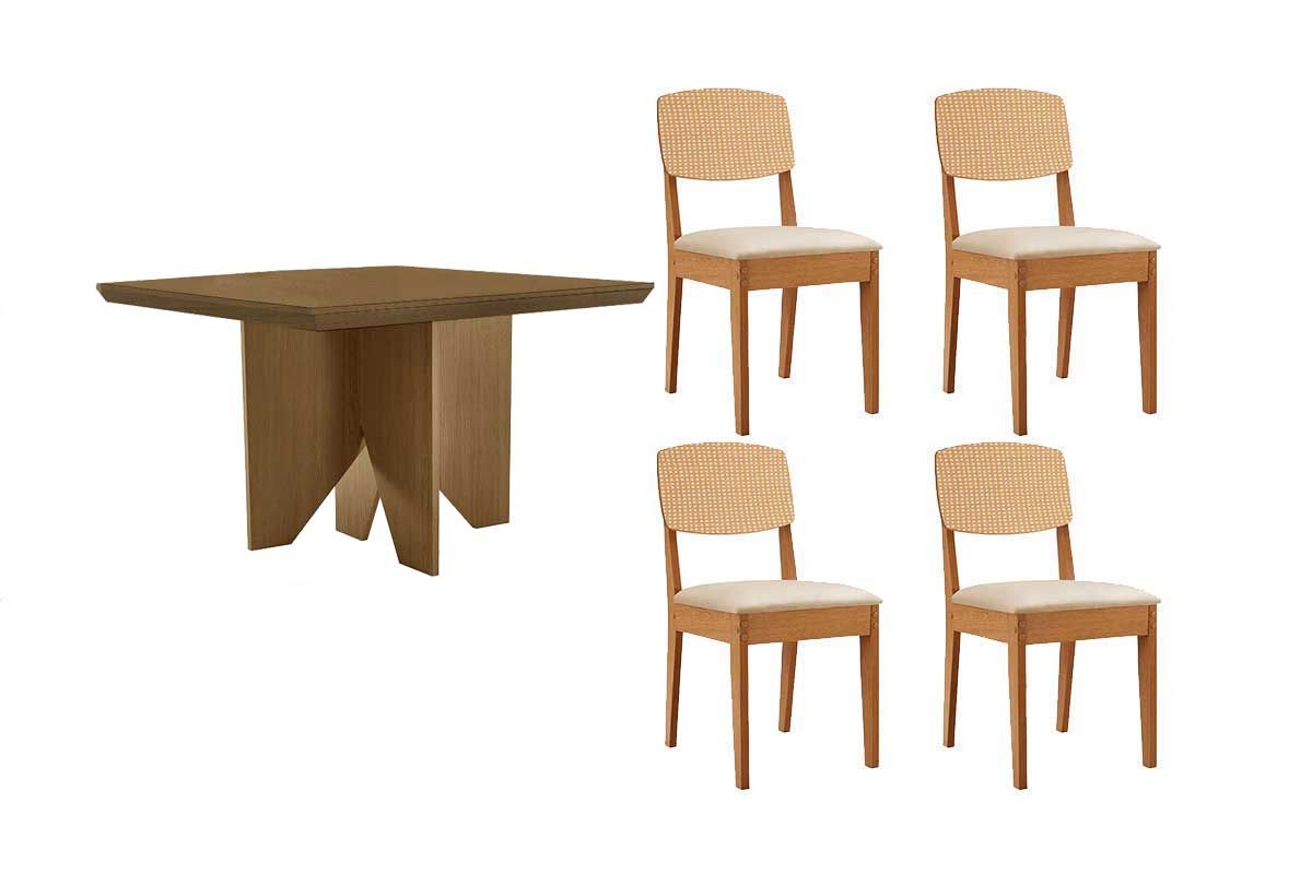 Sala Jantar Mesa Nevada Tampo Curvo 90cm+4 Cadeiras Havana - Rufato