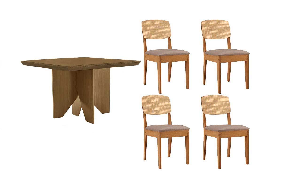Sala Jantar Mesa Nevada Tampo Curvo 90cm+4 Cadeiras Havana - Rufato
